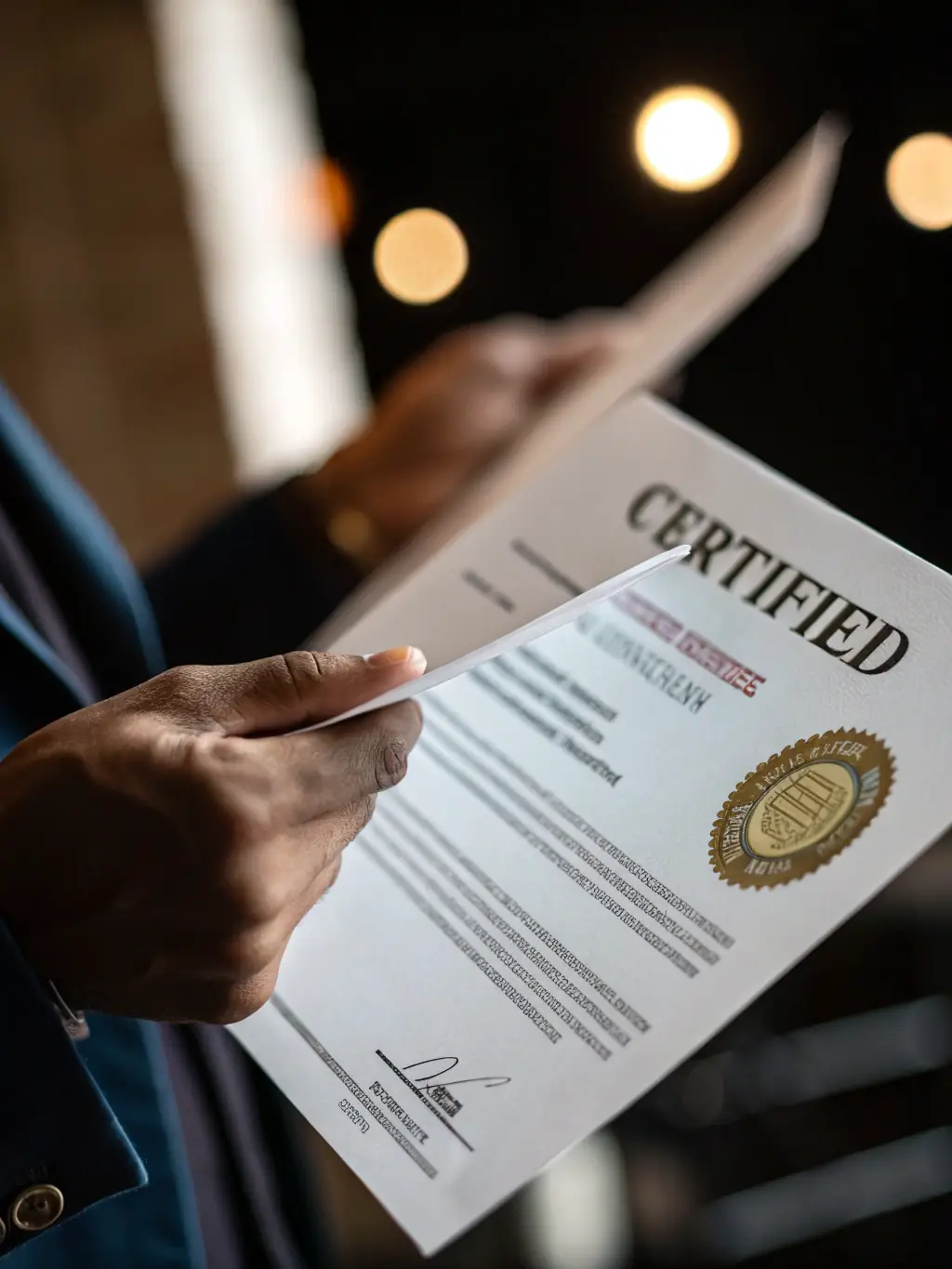 A close-up shot of a senior woman's hands holding a life insurance policy document, emphasizing the peace of mind and security it provides.