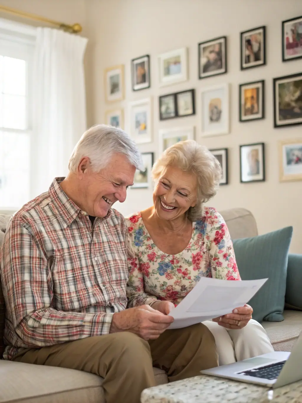 A warm image of a senior couple reviewing their financial documents together, highlighting the importance of financial planning for end-of-life expenses.